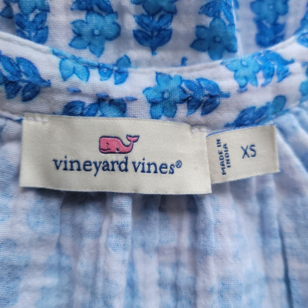 Vineyard Vines Seastitch Block Print Tiered Cotton Mini Dress Blue Coastal XS - Picture 13 of 14